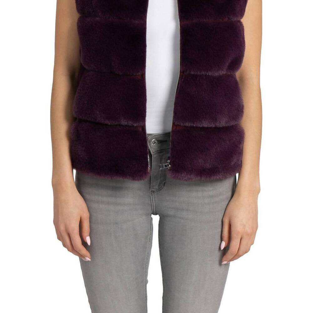 NEW LOVE TOKEN vince faux fur vest in wine